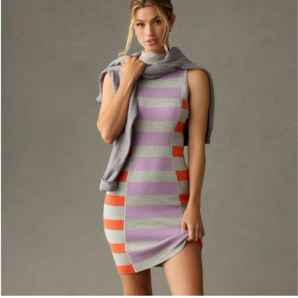 Daily Practice Sleeveless Mock-Neck Sweater Dress Purple Motif 1X plus size NWT